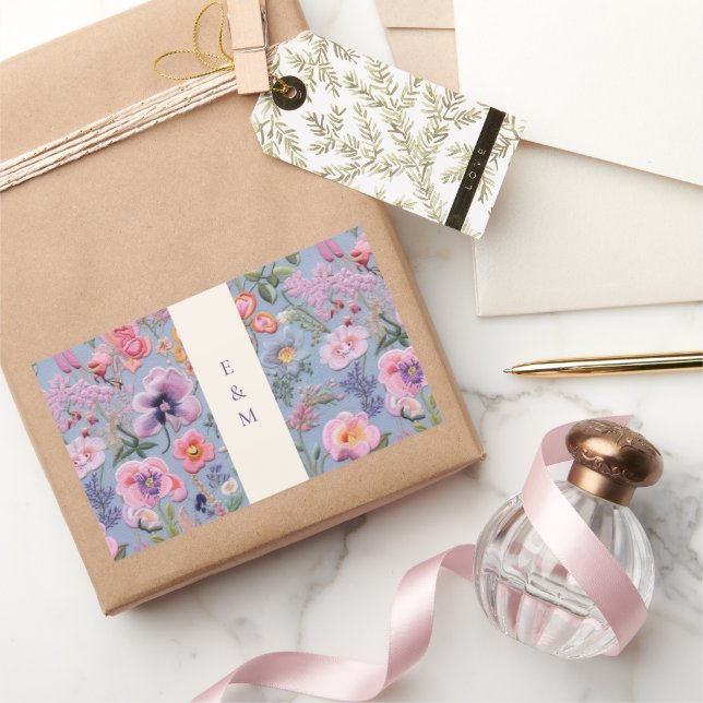 Embroidery Flowers Initials Rectangular Sticker (Gifting)