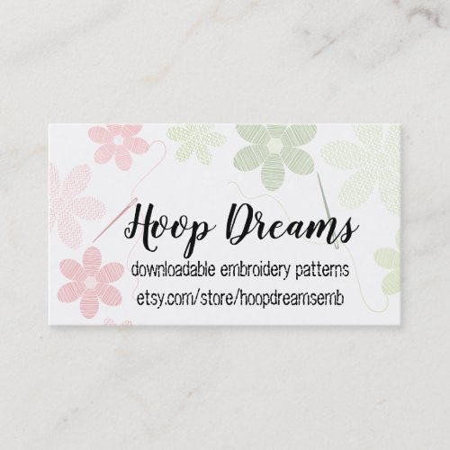 Embroidery flowers needle thread seamstress business card