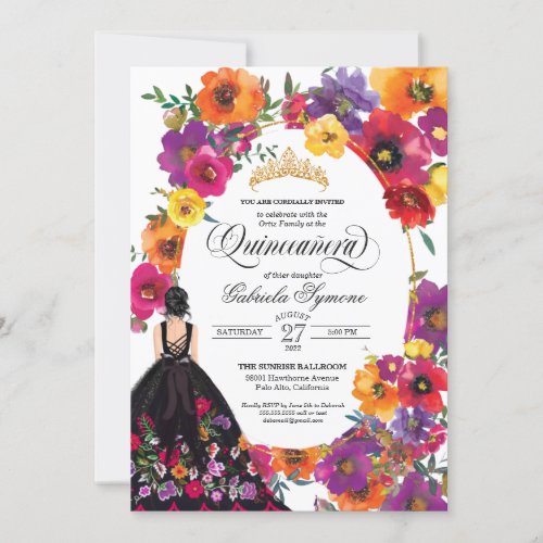 Embroidery Flowers Watercolor Floral Quinceaera Invitation