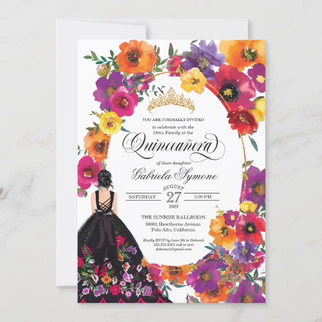 Embroidery Flowers Watercolor Floral Quinceañera Invitation | Zazzle