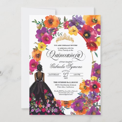 Embroidery Flowers Watercolor Floral Quinceaera Invitation