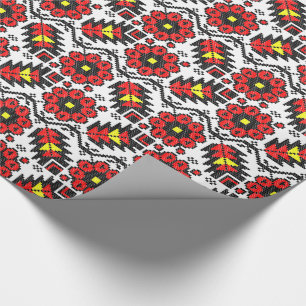 Embroidery Folklore Art cross-stitch floral flower Wrapping Paper