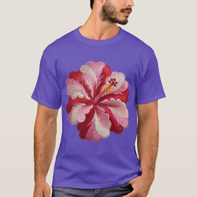 embroidery hibiscus Oversized T-Shirt (Front)