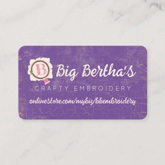 Embroidery hoop monogram needle thread sewing business card (Front)