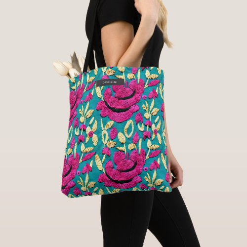 Embroidery Inspired Trompe Loeil Floral Pattern Tote Bag