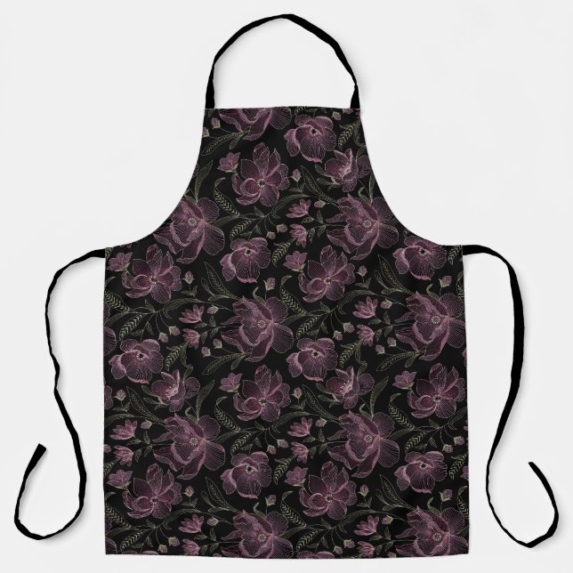 Embroidery line work pattern roses flowers apron (Front)