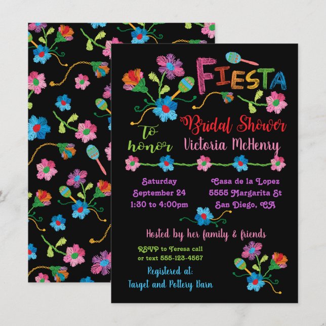 Embroidery Mexican Fiesta Bridal Shower Invitation (Front/Back)