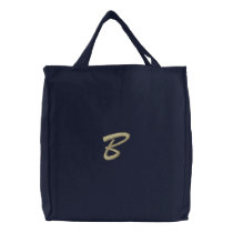 Embroidery Monogram Letter B Initial Embroidered Tote Bag