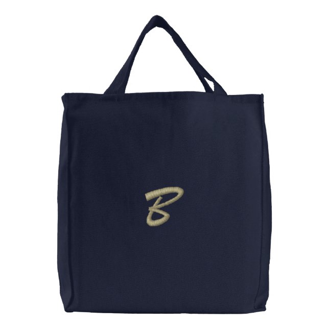 Embroidery Monogram Letter B Initial Embroidered Tote Bag (Front)