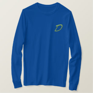 Embroidery Monogram Letter D Initial Embroidered Long Sleeve T-Shirt