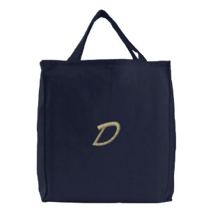 Embroidery Monogram Letter D Initial Embroidered Tote Bag