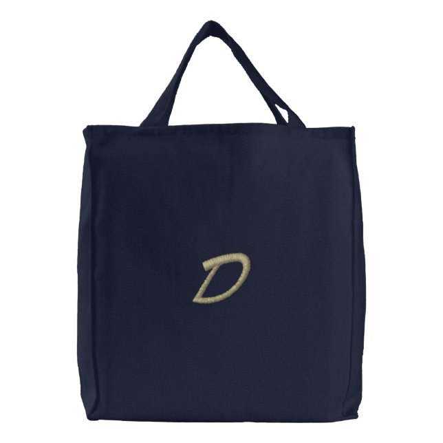 Embroidery Monogram Letter D Initial Embroidered Tote Bag (Front)