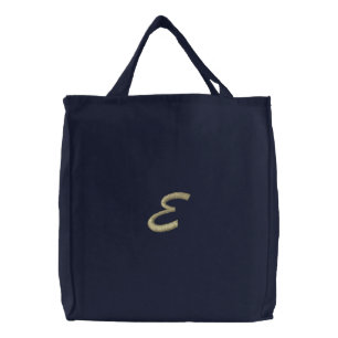 Embroidery Monogram Letter E Initial Embroidered Tote Bag