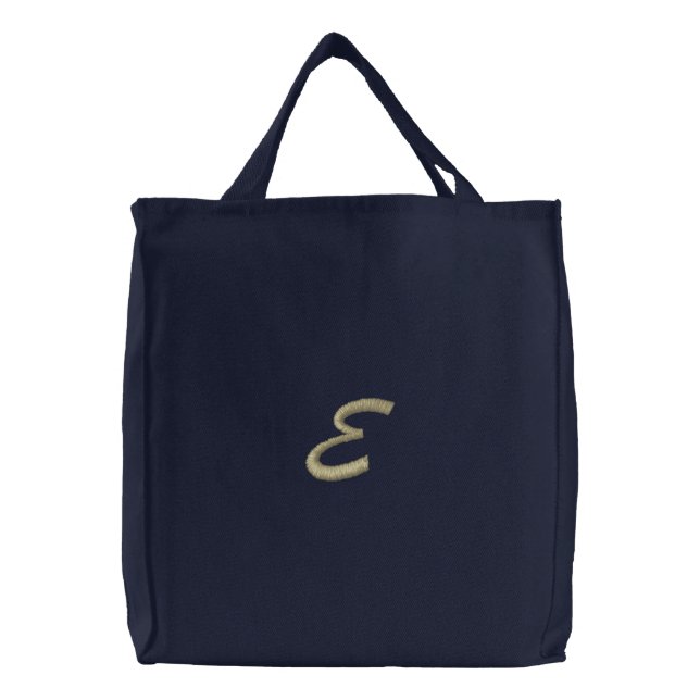 Embroidery Monogram Letter E Initial Embroidered Tote Bag (Front)
