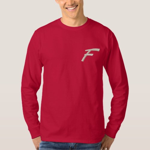 Embroidery Monogram Letter F Initial Embroidered Long Sleeve T_Shirt
