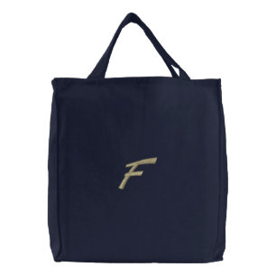 Embroidery Monogram Letter F Initial Embroidered Tote Bag