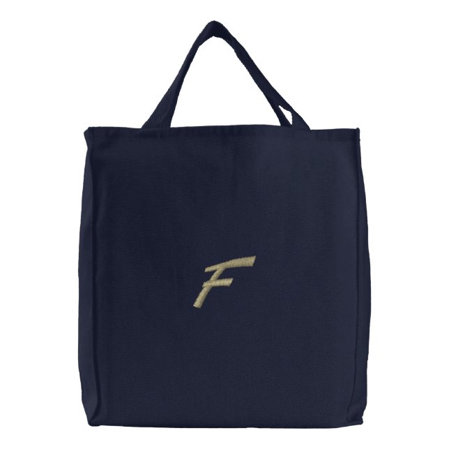 Embroidery Monogram Letter F Initial Embroidered Tote Bag (Front)