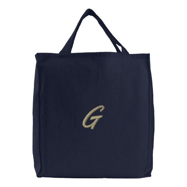 Embroidery Monogram Letter G Initial Embroidered Tote Bag (Front)