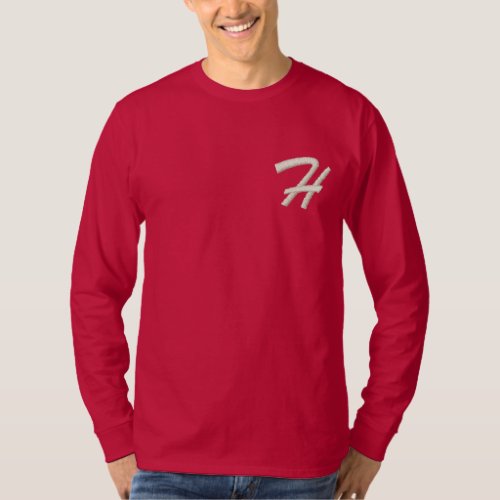 Embroidery Monogram Letter H Initial Embroidered Long Sleeve T_Shirt