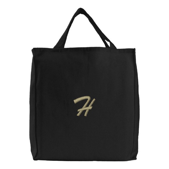Embroidery Monogram Letter H Initial Embroidered Tote Bag (Front)