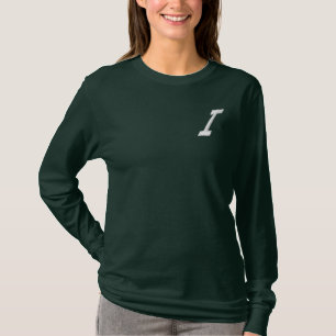 Embroidery Monogram Letter I Initial Embroidered Long Sleeve T-Shirt