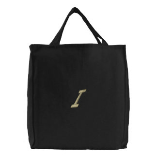 Embroidery Monogram Letter I Initial Embroidered Tote Bag