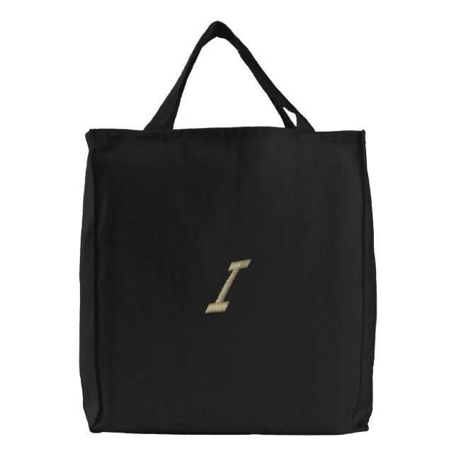 Embroidery Monogram Letter I Initial Embroidered Tote Bag (Front)
