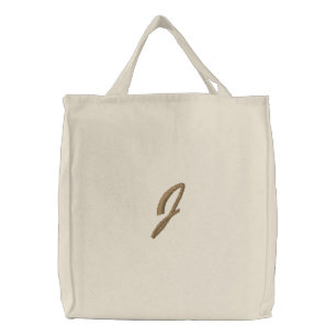 Embroidery Monogram Letter J Initial Embroidered Tote Bag