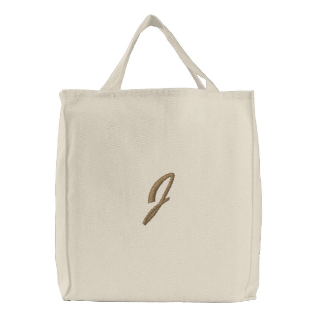 Embroidery Monogram Letter J Initial Embroidered Tote Bag (Front)