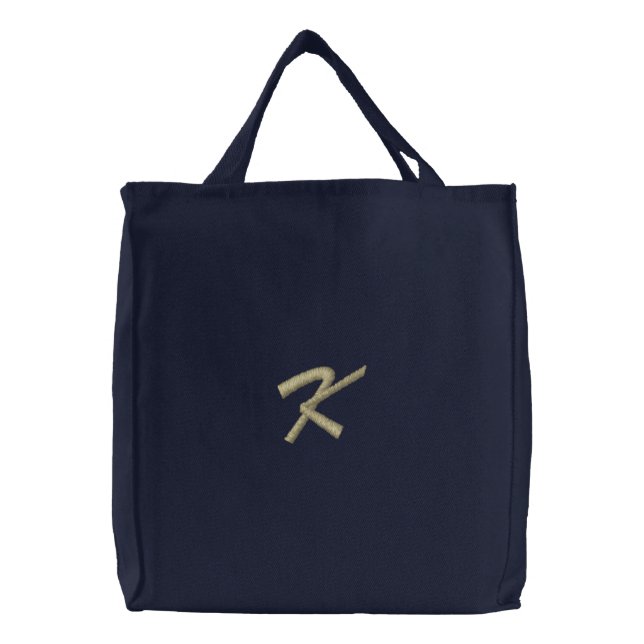 Embroidery Monogram Letter K Initial Embroidered Tote Bag (Front)