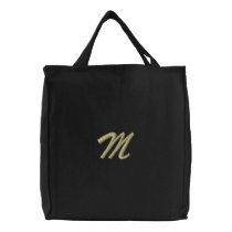 Embroidery Monogram Letter M Initial Embroidered Tote Bag