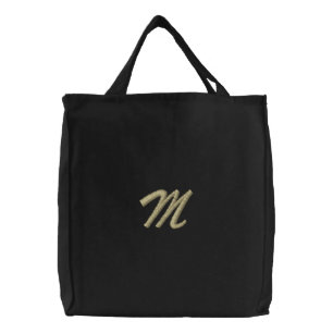 Embroidery Monogram Letter M Initial Embroidered Tote Bag