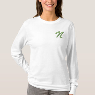 Embroidery Monogram Letter N Initial Embroidered Long Sleeve T-Shirt