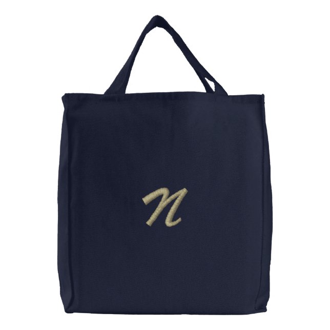 Embroidery Monogram Letter N Initial Embroidered Tote Bag (Front)