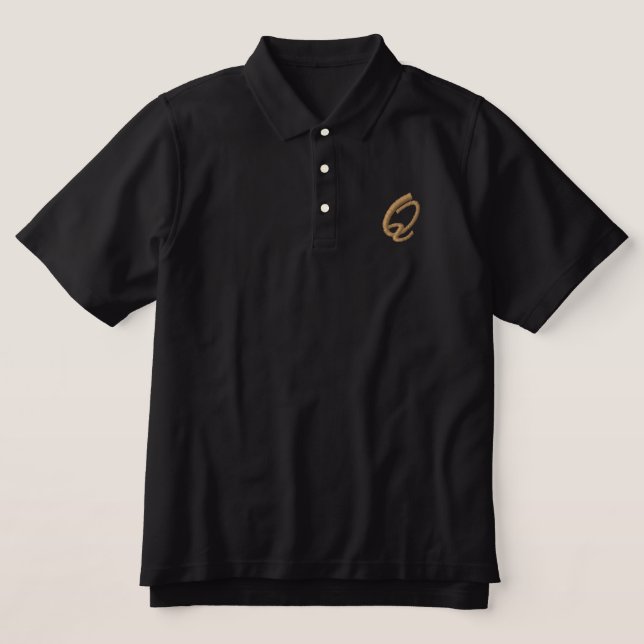 Embroidery Monogram Letter Q Initial Embroidered Polo Shirt (Design Front)