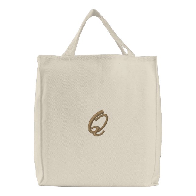 Embroidery Monogram Letter Q Initial Embroidered Tote Bag (Front)