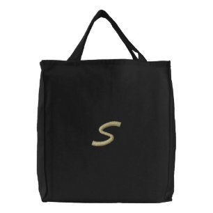 Embroidery Monogram Letter S Initial Embroidered Tote Bag