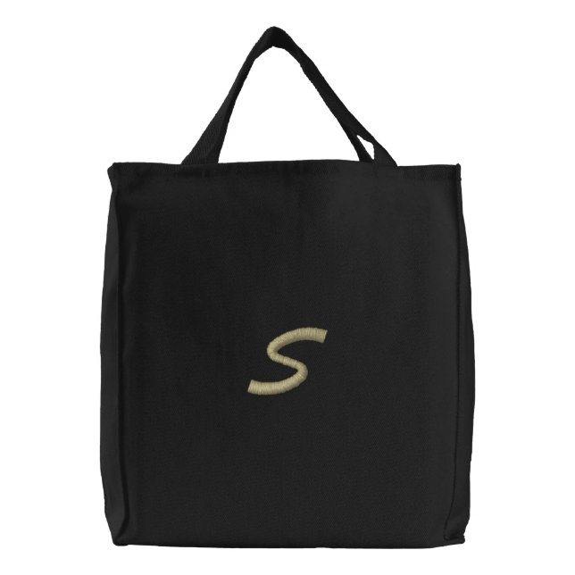 Embroidery Monogram Letter S Initial Embroidered Tote Bag (Front)
