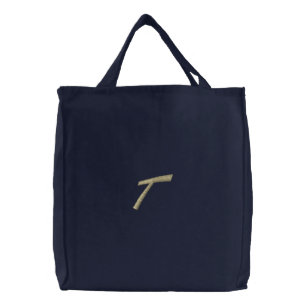 Embroidery Monogram Letter T Initial Embroidered Tote Bag