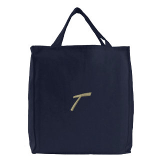 Embroidery Monogram Letter T Initial Embroidered Tote Bag