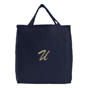 Embroidery Monogram Letter U Initial Embroidered Tote Bag