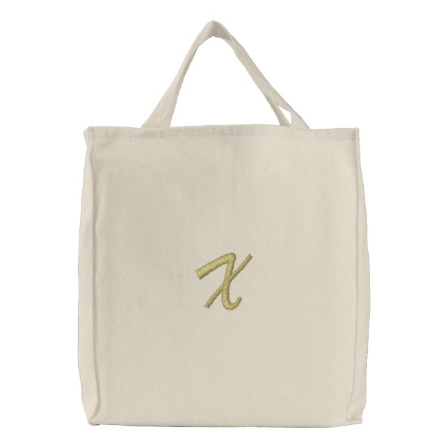 Embroidery Monogram Letter X Initial Embroidered Tote Bag (Front)