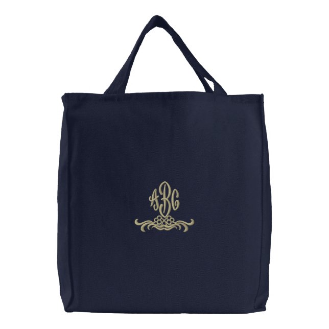 Embroidery Monogram Personalized Initials Embroidered Tote Bag (Front)