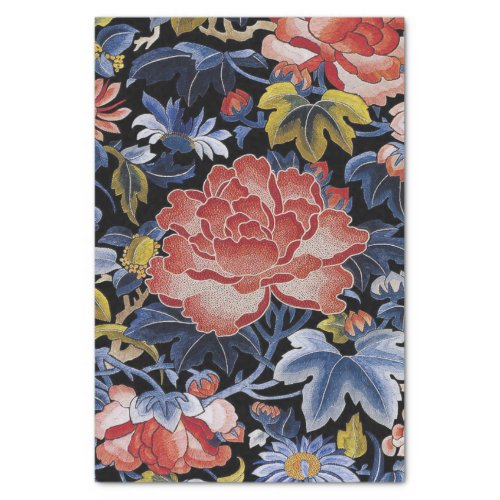 embroidery navy blue coral pink floral peony tissue paper