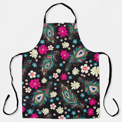 Embroidery peacock feathers seamless pattern Clas Apron