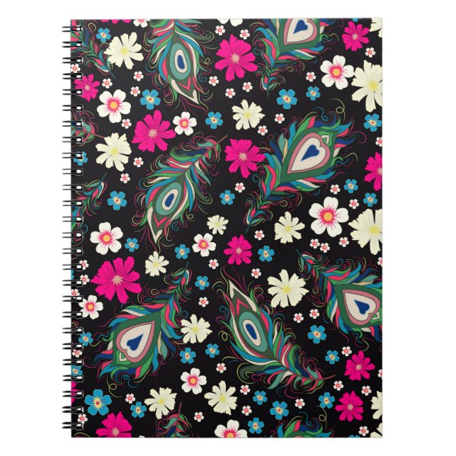 Embroidery peacock feathers seamless pattern. Clas Notebook (Front)