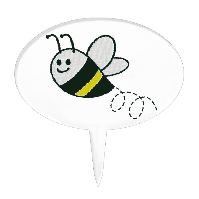 Embroidery Print Cute Bee Baby Shower Cake Topper (Front)