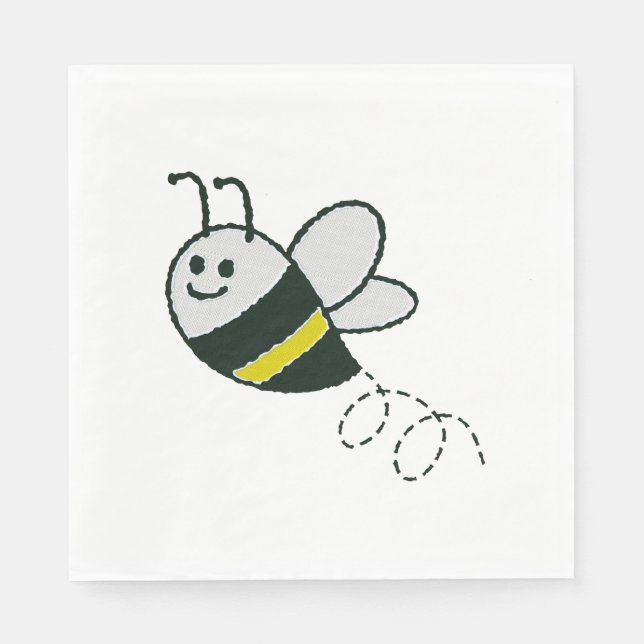 Embroidery Print Cute Bee Baby Shower Napkins (Front)