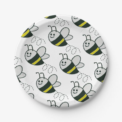 Embroidery Print Cute Bee Baby Shower Paper Plates