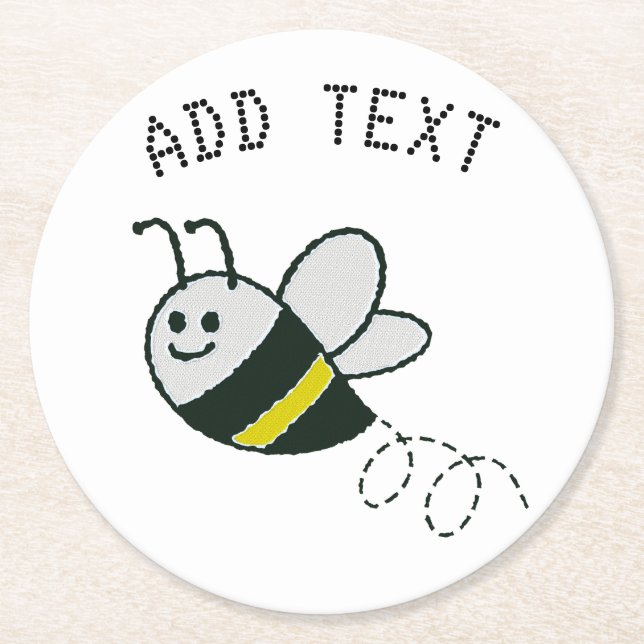 Embroidery Print Cute Bee Baby Shower Round Paper Coaster (Front)